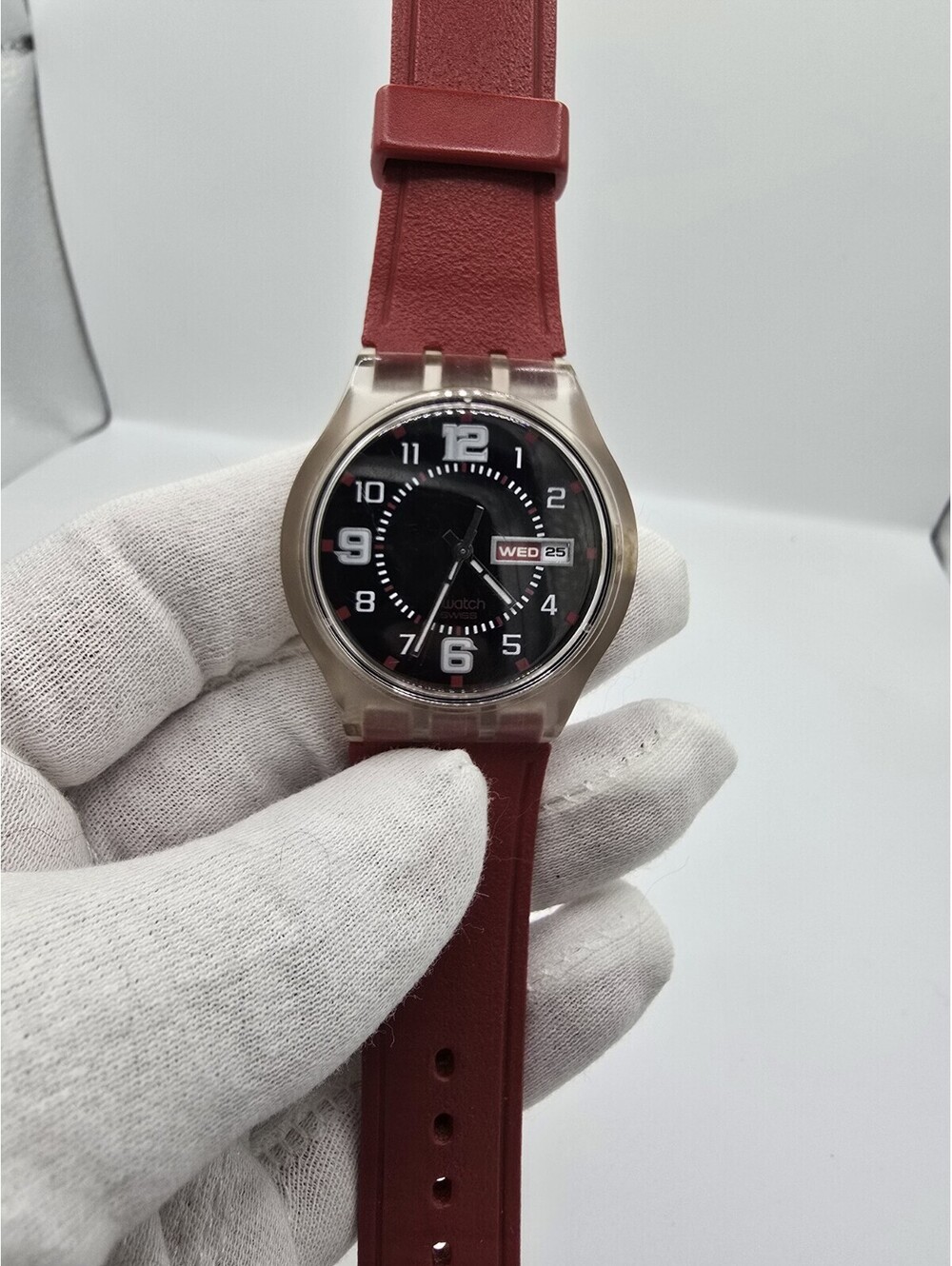 RARE Vintage Swatch Ruby Touch SUJK701 Jelly in Jelly 38mm Day Date Swiss